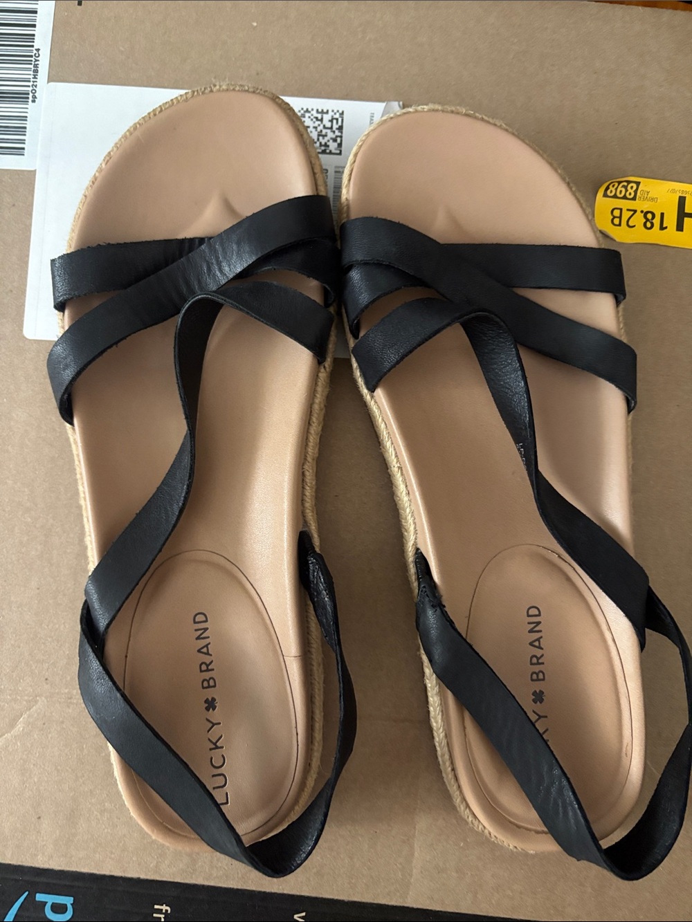 Lucky Brand Black Strappy Espadrille-Style Sandals LEATHER UPPER